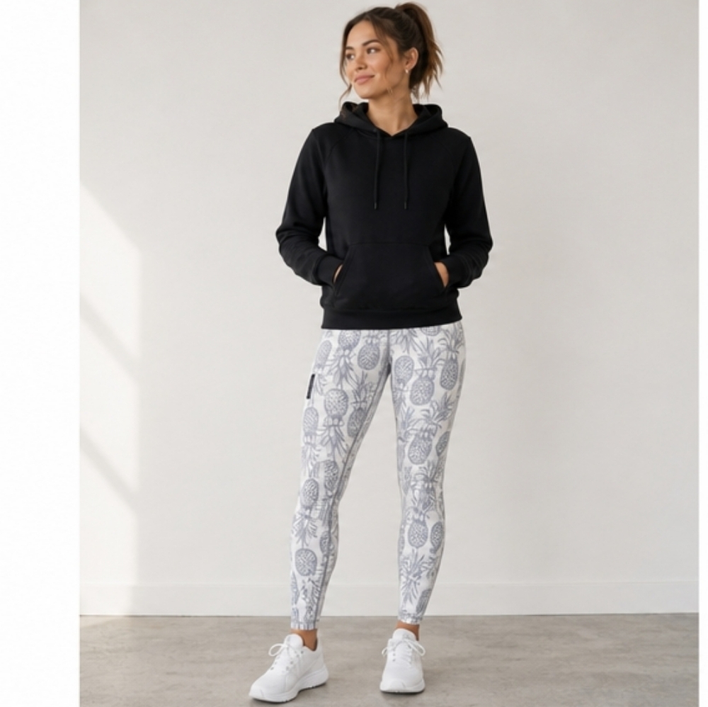 💥3 FOR $15 SALE💥Pineapple-Print High-Waist Track Pants - White/Grey